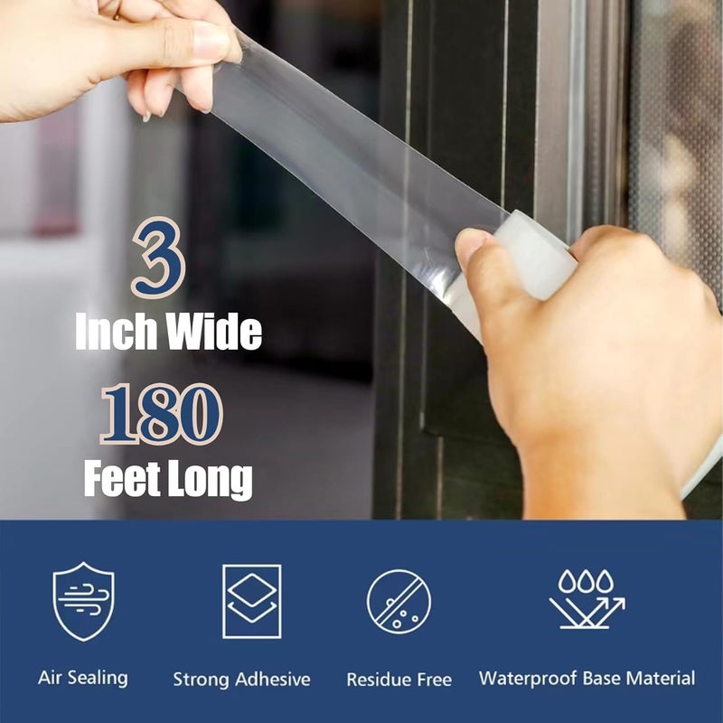 Breliter Heavy Duty Window Weather Sealing Tape - Transparent Window Tape for Winter and AC Insulation, No Mess Winter Window Seal Kit - 3 Inch Wide 180 FT Long - Image 2